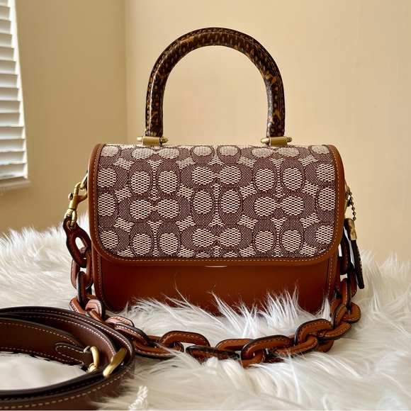 Coach Rogue Top Handle Colorblock Brown Signature Jacquard With Exotic H… - Picture 1 of 10
